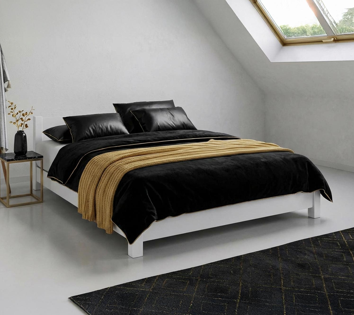 Texture nelle idee d'arredo per la camera da letto nera e oro