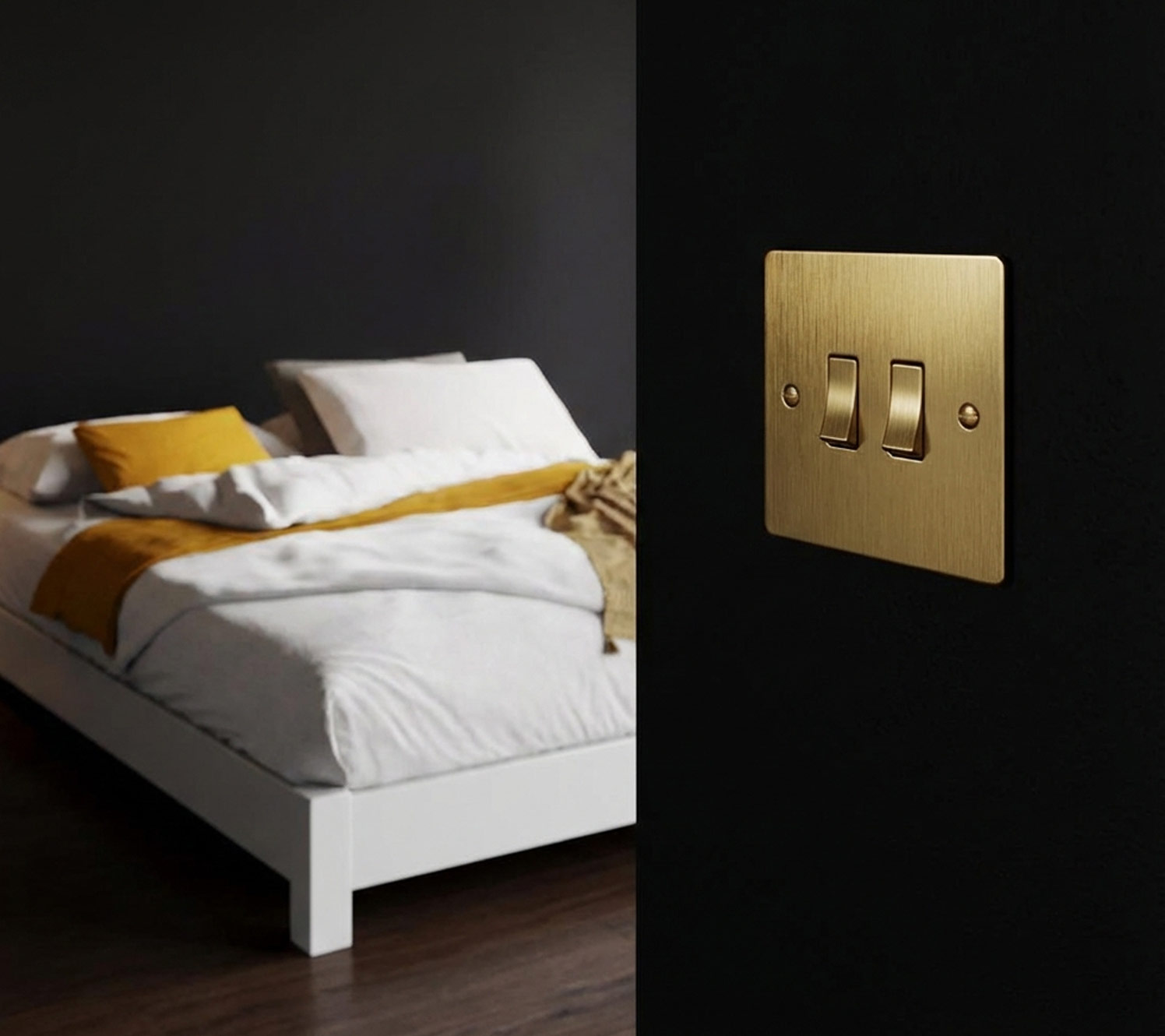 Dettagli in oro nel design della camera da letto nera e oro