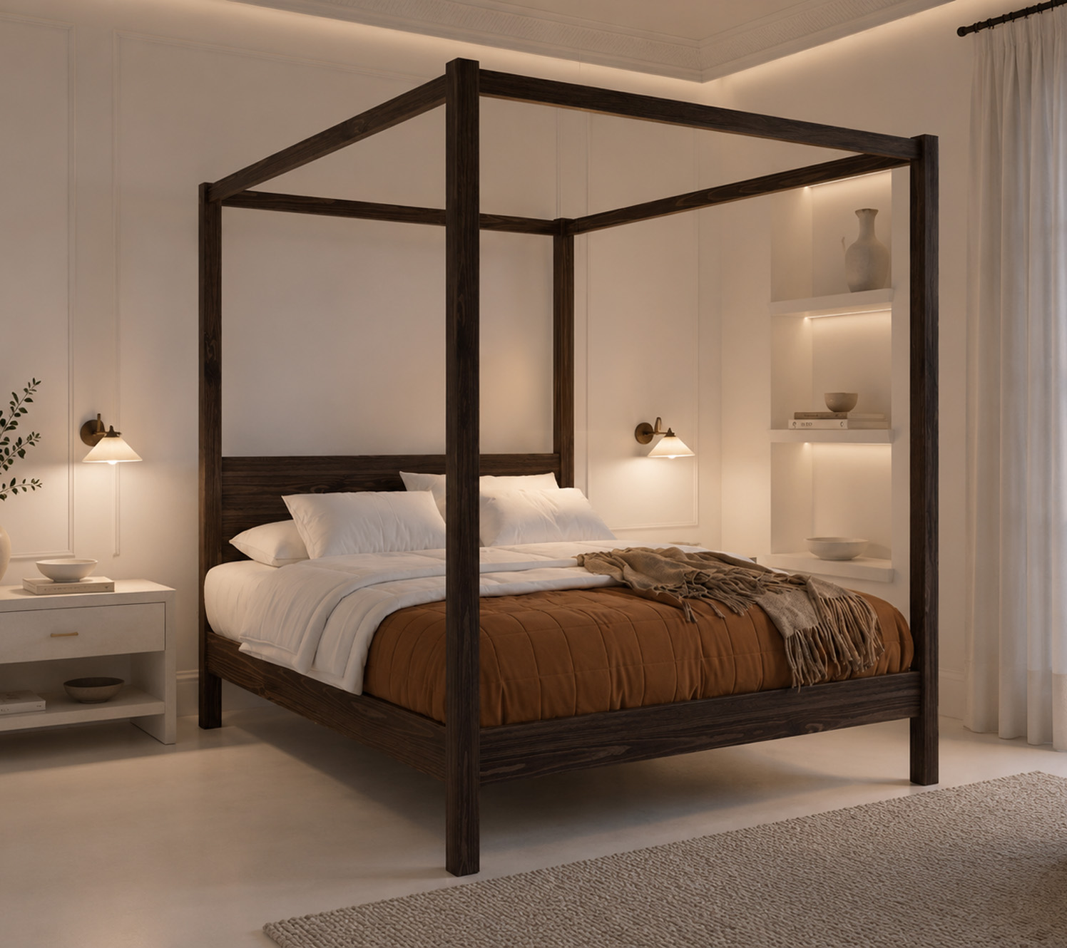 stile camera da letto bianca illuminazione stratificata